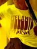 T-shirt taglie forti da donna Abbigliamento donna 2022 T-shirt con stampa di lettere in melanina a maniche corte con scollo tondo casual estivo da donna