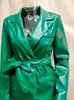 Pantalon deux pièces femme Vintage mode cuir PU survêtement grande taille à lacets 2 tenues vert foncé fausse veste costume survêtement