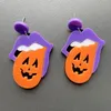 Acryl-Ohrstecker, Halloween, schwarze Katze, Geisterpuppe, Skelett, lila Mund, Lippe, orangefarbener Kürbis, Tropfenohrring, baumelt für Frauen und Mädchen, Geschenk, modische Dekorationen, Schmuck