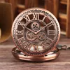 Pocket Watches Retro Red Copper Mechanical Watch OpenWork Roman Siffer Gear Case Pendant Manual Unisex Clock Thun22