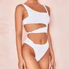 Mulheres Swimwear Mulheres One Piece Swimsuit BikiniHollow Up Bikini Sexy Tangas Mulheres Swimwear Cor Sólida Oco Out Cintura Irregular Swimwears Tankini