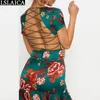 Vestidos para mujer de manga corta sin espalda entrecruzado vendaje cuello en V profundo vestido de mujer Sexy estampado Floral Party Club Mini 220613