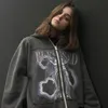 Женские толстовка толстовок на молнии Zip Up Hoodie y2k страза с валкостью пальто. Готический длинное рукав негабаритный курт