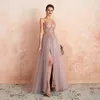 Sexy Spaghetti Straps Evening Dresses Arrival V-Neck Rhinestones Beading Formal Prom Gowns with Slit robe de soiree 220510