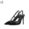 GOXEOU Femmes Pompes Slingback Noir Bout Pointu 6 8 10 CM Talons Hauts Fête Sexy Discothèque Mode Bureau Dame Chaussures Taille 32-46 220516