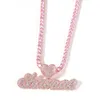 Nom personnalisé lettre pendentif coeur boucle glacé blanc rose CZ lettres collier Tennis chaîne Hiphop bijoux