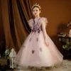 2023 Korallenkristalle Perlen Mädchen Pageant Kleider Ärmellose Spitze Organza Pailletten Blumenmädchenkleider Korsett Zurück Pageant Kleider für Teenager