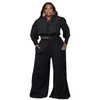 Femmes Plus Taille Survêtements Femmes Vêtements Deux Pièces Ensemble Sexy À Lacets Manches Longues À Pois Crop Top Lâche Pantalon Large Costume Casual Out