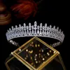 Nowy Tiara Srebrny Kolor Kryształ Cyrkonia Wydłużona Korona Nagrody Bridal Królewski Wedding Włosy Akcesoria Kobiety Biżuteria CZ diadema AA220323