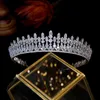 Nieuwe Tiara Zilveren Kleur Crystal Zirconia Verlengde Kroon Bruids Hoofdtooi Royal Wedding Hair Accessoire Dames Sieraden CZ Diadema AA220323