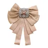 Retro Handmade Big Ribbon Fabric Bow Tie Brooches for Women Fashion Rhinestone Shirt Corsage Neck Tie Collar Pins Accessories