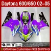 Kit de carénage pour Daytona 650 600 CC Purple Blk 02 03 04 05 Carrosserie 132No.77 Cowling Daytona 600 Daytona650 2002 2003 2004 2005 Daytona600 02-05 Corps de moto ABS