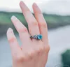 Anelli a grappolo Aquamarine Vintage for Women Bohémien Cross Cross Blue Blue Stone Ring Fashion Party Gioiello Trinket