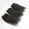 ブラジルの人間のバージンヘア3バンドル4x4レース閉鎖funmi hairweave bouncy fumi curl 10-26inchナチュラルカラー