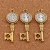 2-tone St Benedict Medal Cross Key Charm Spacer Pärlor Pendants Medalla San Benito Alloy Handgjorda Smycken DIY L1692 42x14.6mm