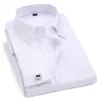 Men 's French Cufflinks Business Dress Shirts Long Sleeves White Blue Twill Asian Size M, L, XL, XXL, 3XL, 4XL, 5XL, 6XL 220322