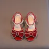 Sandals Summer Pearl Rhinestone Bow Fashion Princess Shoes 2022 Girls Non-slip Kids Black Red Size 25-36