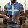 Camisa de impressão de polos masculino Homens de manga curta camisas de zíper casual de estilo tribal do estilo tribal Casual camiseta de verão Male dos homens de topsmen masculino '