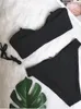 Seksi katı siyah bikini kadın bandeau yüksek kesim push up yastıklı lüks mayo brezilya mayo mayo 220616