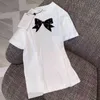 Women's T-Shirt designer 2022 spring and summer new chest color contrast bow print white T-shirt women's thin versatile fashionable top