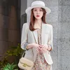 Women's Suits & Blazers Summer Cotton Blazer Women Office Lady Set Pink Button Ladies Tops Polyester White Jacket Bleizer De MujerWomen's