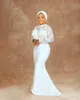 Arabic Style Mermaid Wedding Dresses 2022 High Neck Long Sleeves Lace Appliques Sweep Train Bridal Party Gowns 322