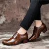 Män krokodil högklackade skor formella läderbrun loafers klänning modemens avslappnade skor zapatos hombre da025