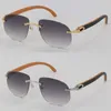 Wholesale Metal Rimless Original Wood Sunglasses Fashion Wooden Sun glasses 18K Gold Goggle Outdoor Design Classical Model 3 Color Lens Male and Female Frame Size:56