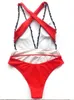 Vigorashely sexy diepe v-hals badmode vrouwen vintage een stuk badpak vrouw 2022 bandage Monokini massief badpak zwemkleding Y220423