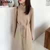 autumn winter Women turtleneck loose long Sweater dress robe Knitted Sweaters Drawstring dress Female oversize maxi dress 201110