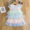 Платья летней девочки Rainbow Star Organza кружевая рукавица детская юбка принцесса детская одежда 39dx e3