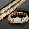 Men Hip Hop ketting Cuban Link Chain 16/18/20/22/24inch Cubic Zirconia Stone Designer kettingen 7/8/9 inch armbanden 14K Gold Plating Hiphop Bling 18mm ketens Bracelet