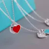 collana di design in argento sterling s925 per donna smalto cuore di pesca doppio cuore ciondolo d'amore moda donna regalo di festa di compleanno accessori di gioielli
