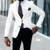 White Business Groom Tuxedos for Wedding Slim Fit Men Suit Male Fashion Blazers Bridegroom Wear 2 Piece Coat with Pants