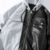 남성 대형 가을 의류 사이클리스트 패션 트렌드 스트리트웨어 십대 윈드 브레이커 자켓 L220725를위한 가짜 가죽 패치 워크 후드 재킷