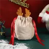 Flanelette trekkoordzak Elk Santa Claus Candy Gift Bags Antler Halloween Kerstmis Candies Bag Xmas Tree Hanging Decoratie BH77543821