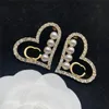 Shiny Love Rhinestone Charm Earrings Pearl Double Letter Eardrops Elegant Personality Diamond Studs With Gift Box