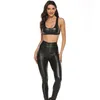 Tweedelige broek voor dames dames 2 stks/set sexy pu ritsjipper open kruis latex potlood met vest glanzende exotische kleding hoog elastisch clubkleding