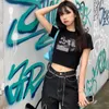 90s Black Goth Harajuku Tee Vintage Grunge Graphic Slim Short Crop Top Streetwear Sexy Summer Y2k Punk T-shirt da donna casual