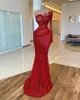 2022 Plus Size Arabic Aso Ebi Red Mermaid Sparkly Prom Dresses Sequined Lace Evening Formal Party Second Reception Birthday Engage248Q