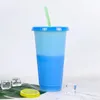 Water Bottles Color Changing Cups Reusable 24oz Plastic PP Temperature Sensitive Colors Changing Cup BPA Free With Straws 1150 E3