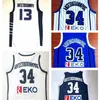 Nikivip Top Quality Giannis #13 Antetokounmpo #34 Greece Hellas Basketball Jersey White Blue Mens All Sewn Embroidery Size S-2XLg
