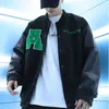 Herrjackor män läderhylsa jacka high street svart bokstav broderi lösa varsity unisex preppy höst bombplan baseball uniformmens