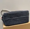 Große Streifen Totes Handtasche Sommer gewebte Strandtasche Rattan handgemachte gestrickte Stroh Frauen Umhängetasche