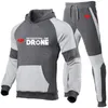 Chándales para hombres Dji Piloto profesional Drone Impresión Moda para hombres Sudadera con capucha Ropa deportiva Chándal para correr Trajes deportivos para correr Pantalón 2 piezas S