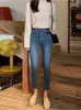 Vintage bleu taille moyenne Jeans pour femmes Streetwear droite femme Denim pantalon lavé dames petit ami Jeans 2022 cheville longueur T220728