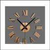 Relojes de pared decoración del hogar jardín Vintage textura de madera 3D números romanos reloj decoración del hogar pegatina de madera Jllhyk Soif Drop Delivery 202