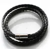 Mens Leather Bangle Bracelets Magnetic Stainless Steel Clasp Wristband Hands Chain