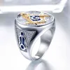 Nieuwe gouden zilveren vrijmetselaarsring roestvrij staal blauw email Freemason sieraden gratis metselaar aanmelding ring juweel voor mannen groothandel