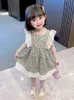 グーポンソンかわいい夏の幼児の女の子の花のドレスレースフライングスリーブプリンセスドレスビーチホリデーリトルチルドレンコスチュームG220428